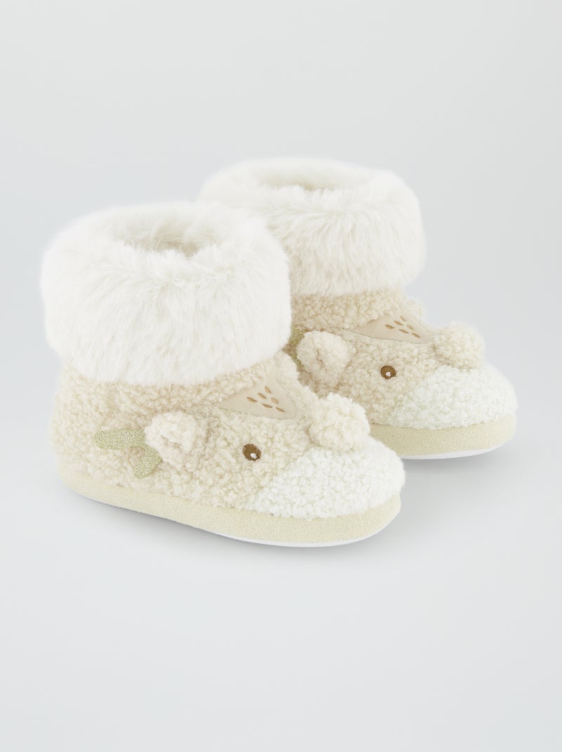 Chaussons boots 'Renne de Noël' Beige - Kiabi