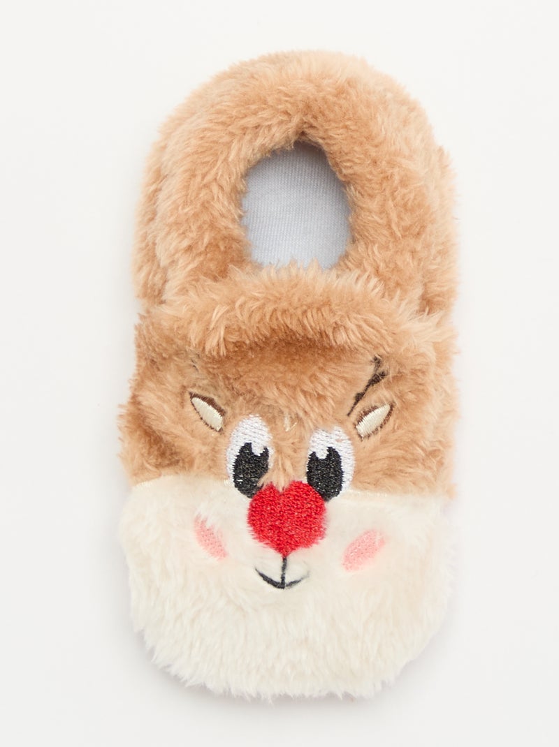 Chaussons bottillons animaux 'Noël' Camel - Kiabi