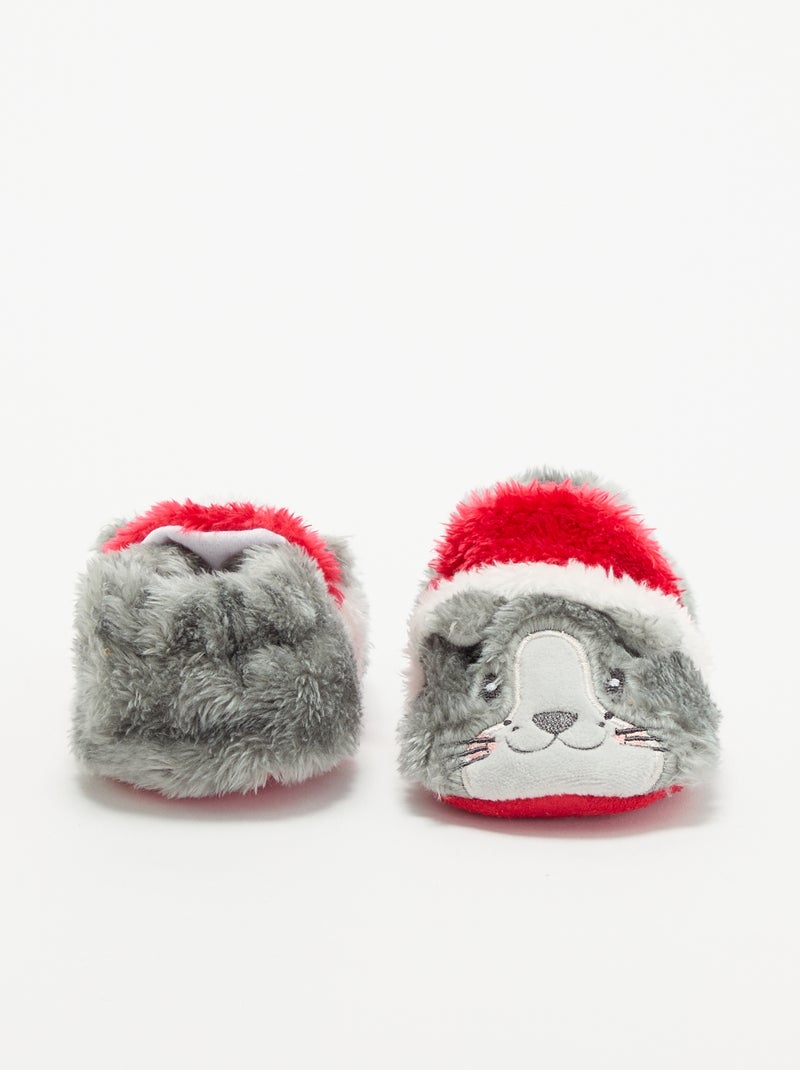 Chaussons bottillons animaux 'Noël' Gris - Kiabi