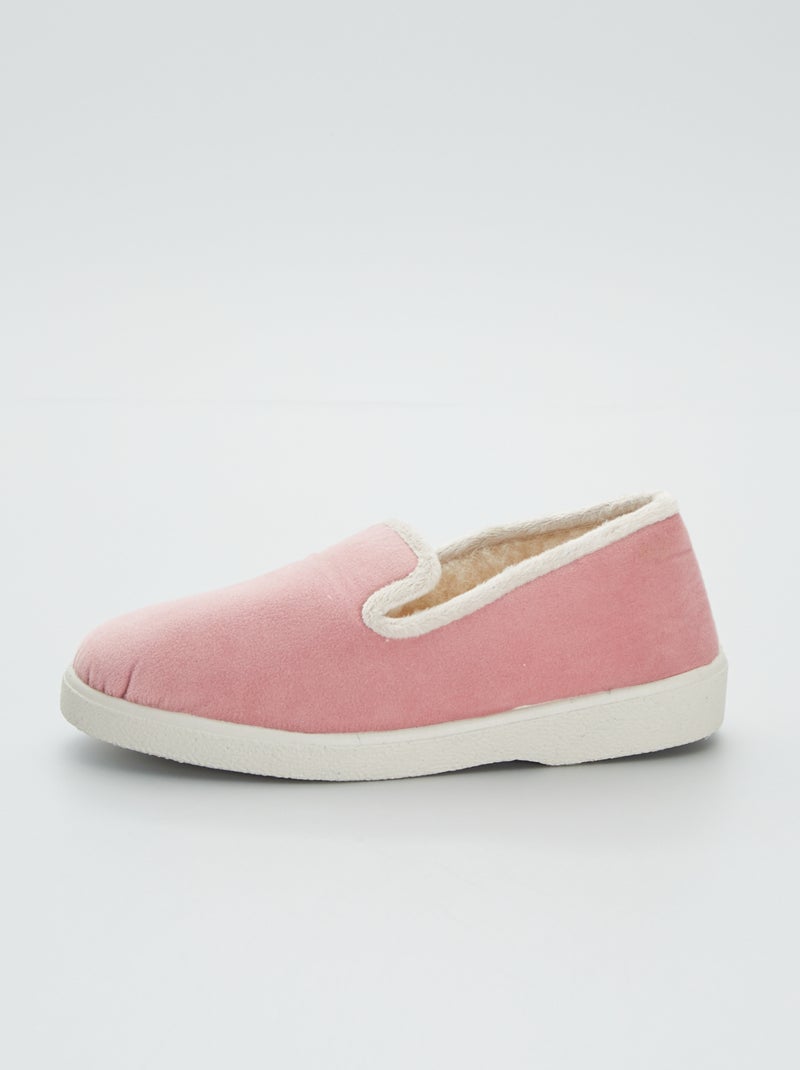 Chaussons charentaises en velours rose - Kiabi