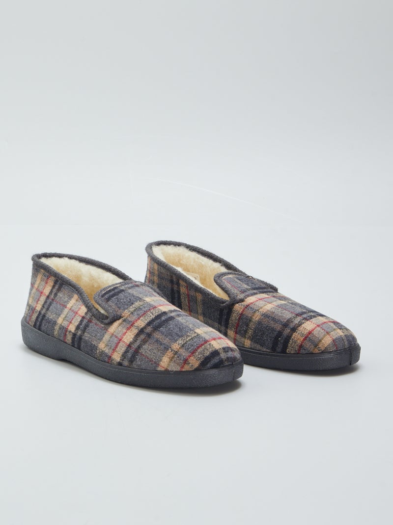 Chaussons charentaises imprimé carreaux Gris foncé - Kiabi