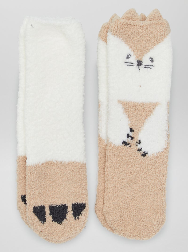Chaussons chaussettes 'animaux' Beige - Kiabi