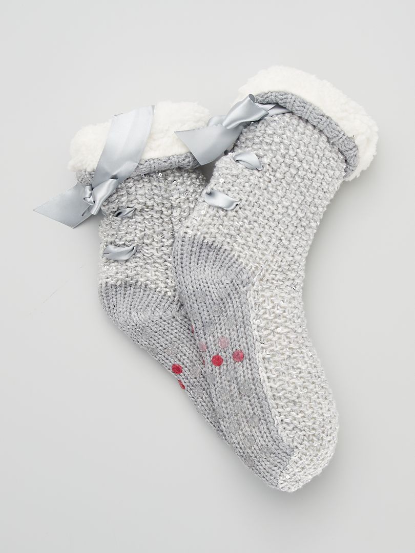 Chaussons chaussettes antidérapants gris - Kiabi