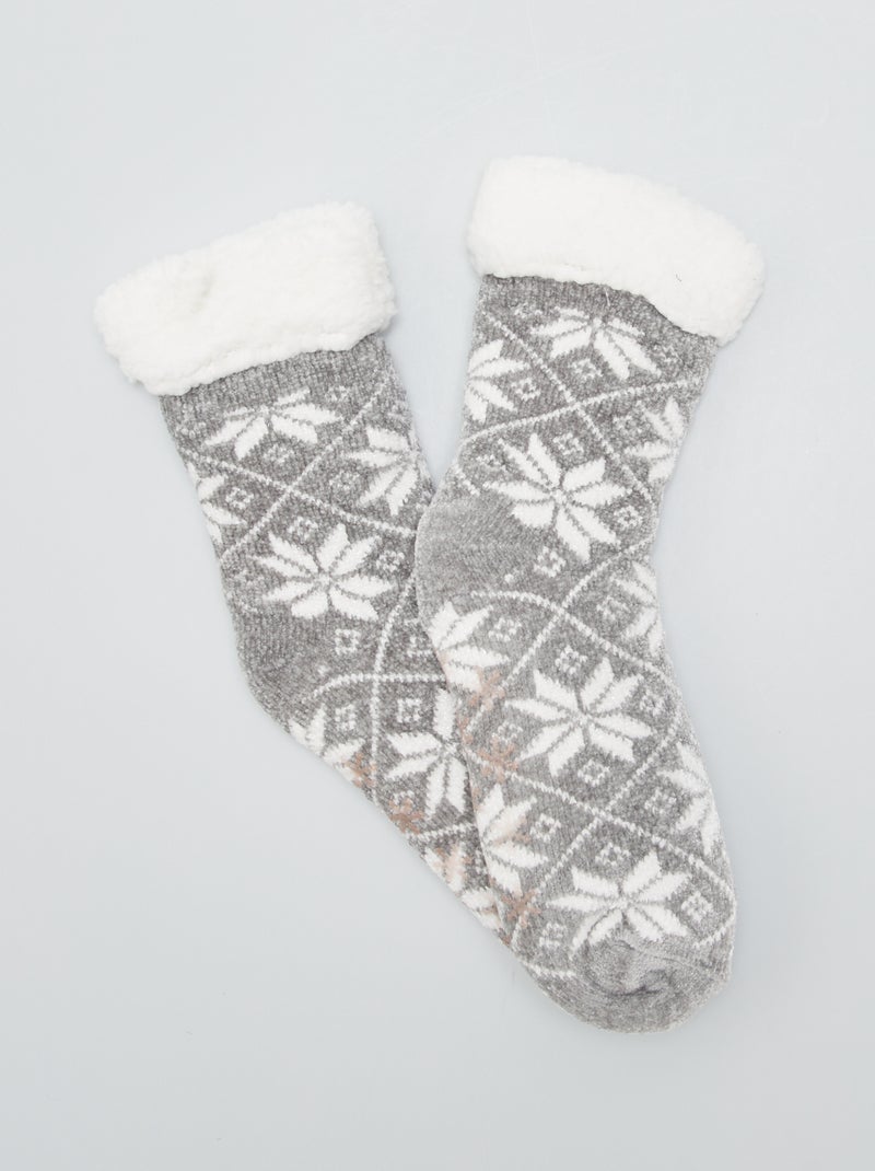 Chaussons chaussettes avec imprimé Gris - Kiabi