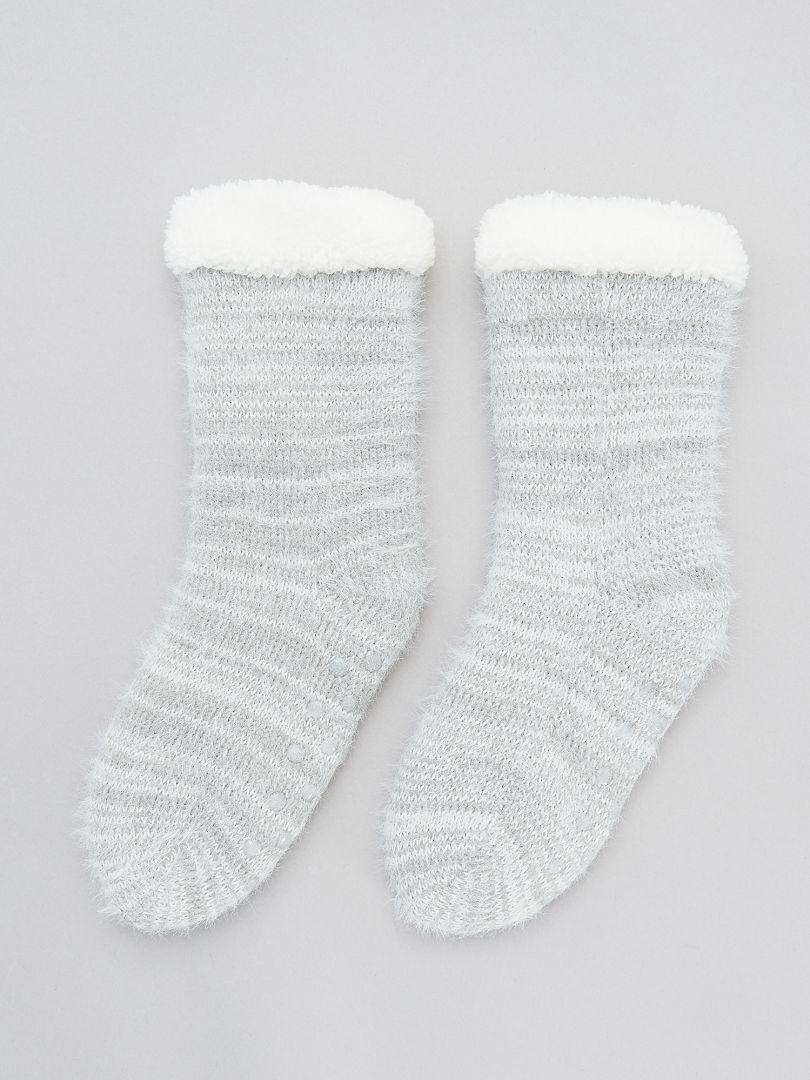 Chaussons chaussettes en maille gris - Kiabi