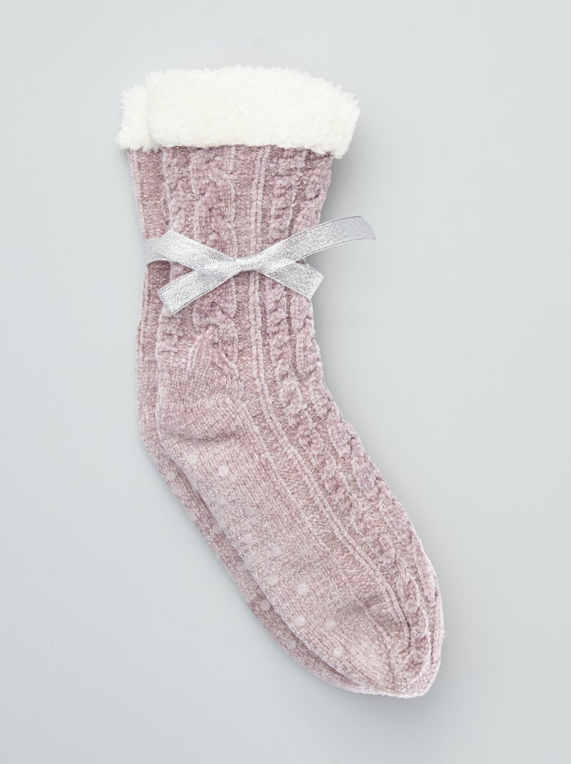 Chaussons Chaussettes Femme à Carreaux Roses