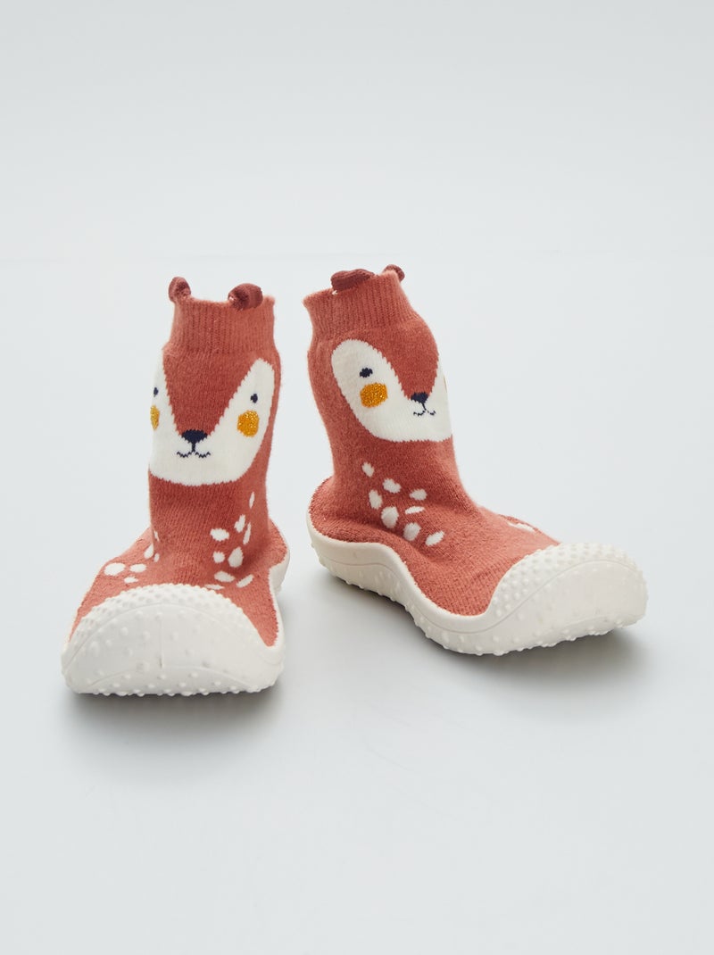 Chaussons chaussettes montants esprit renard Rouge brique - Kiabi