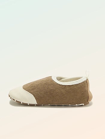 Kitchoun - Chaussons côtelés à scratchs - Motricité 2 '4 pattes'