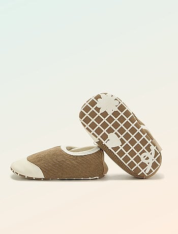 Kitchoun - Chaussons côtelés à scratchs - Motricité 2 '4 pattes'