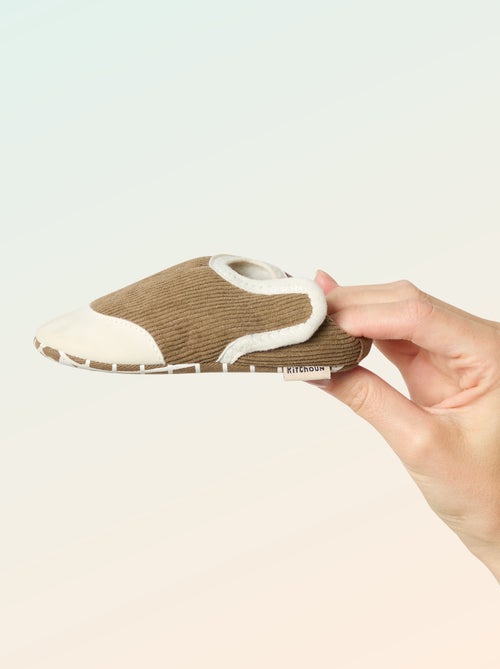 Chaussons côtelés à scratchs - Motricité 2 '4 pattes' - 'Kitchoun' - Kiabi