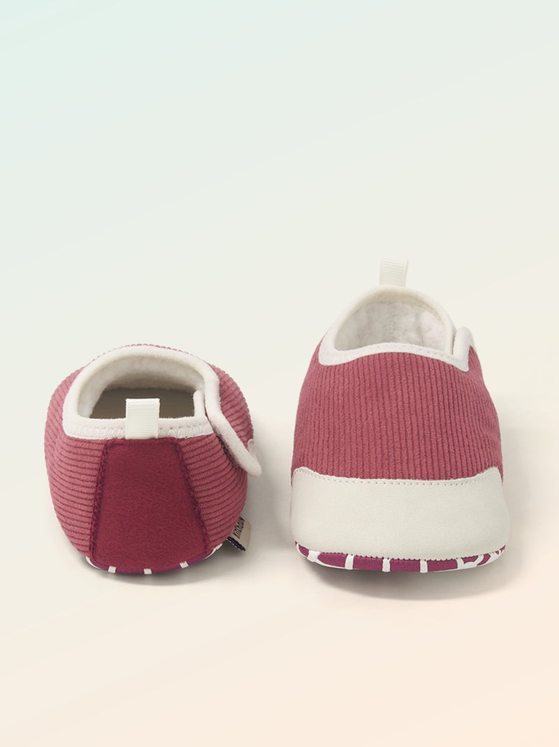 Chaussons côtelés à scratchs - Motricité 2 '4 pattes' - 'Kitchoun' Rose - Kiabi