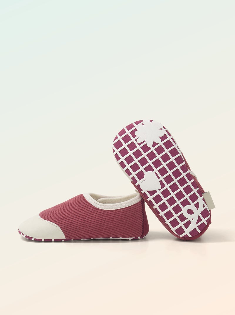 Chaussons côtelés à scratchs - Motricité 2 '4 pattes' - 'Kitchoun' Rose - Kiabi