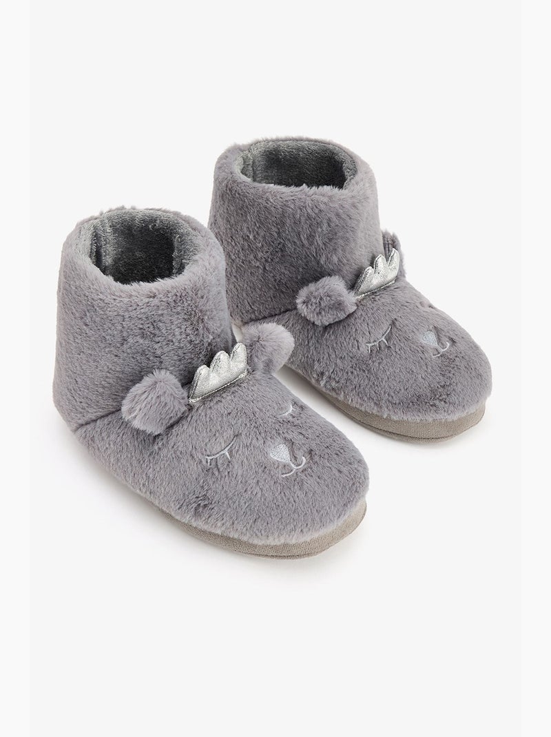Chaussons d'intérieur softy brodés animal penti Gris - Kiabi