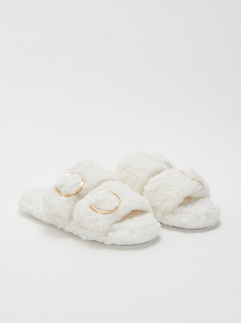 Chaussons double bride fourrés Beige - Kiabi