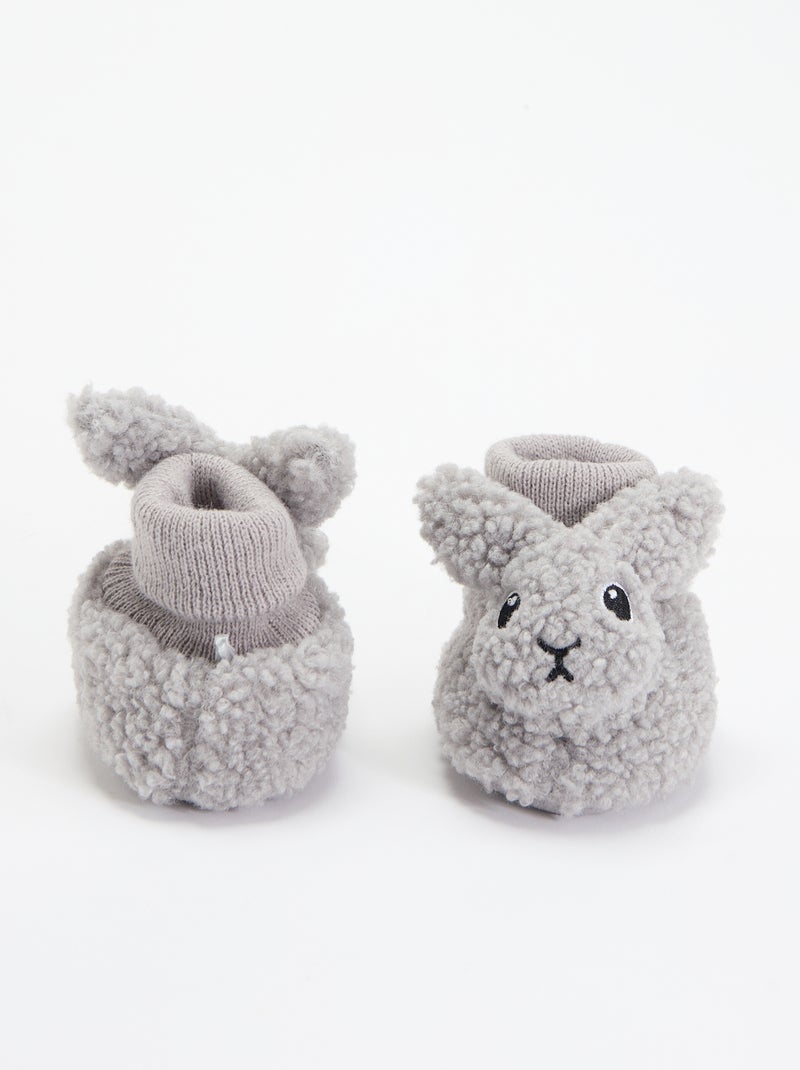 Chaussons effet moutonné avec tête d'animal Gris - Kiabi