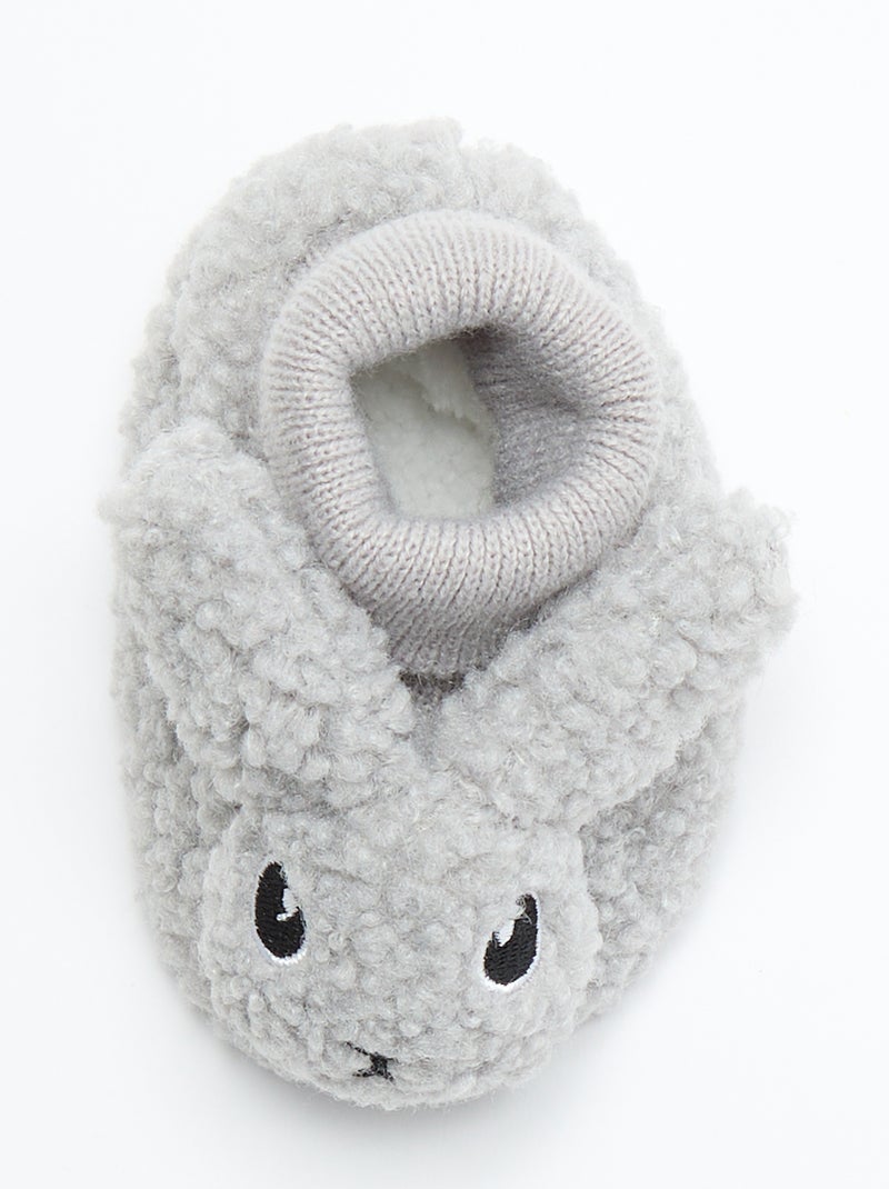 Chaussons effet moutonné avec tête d'animal Gris - Kiabi