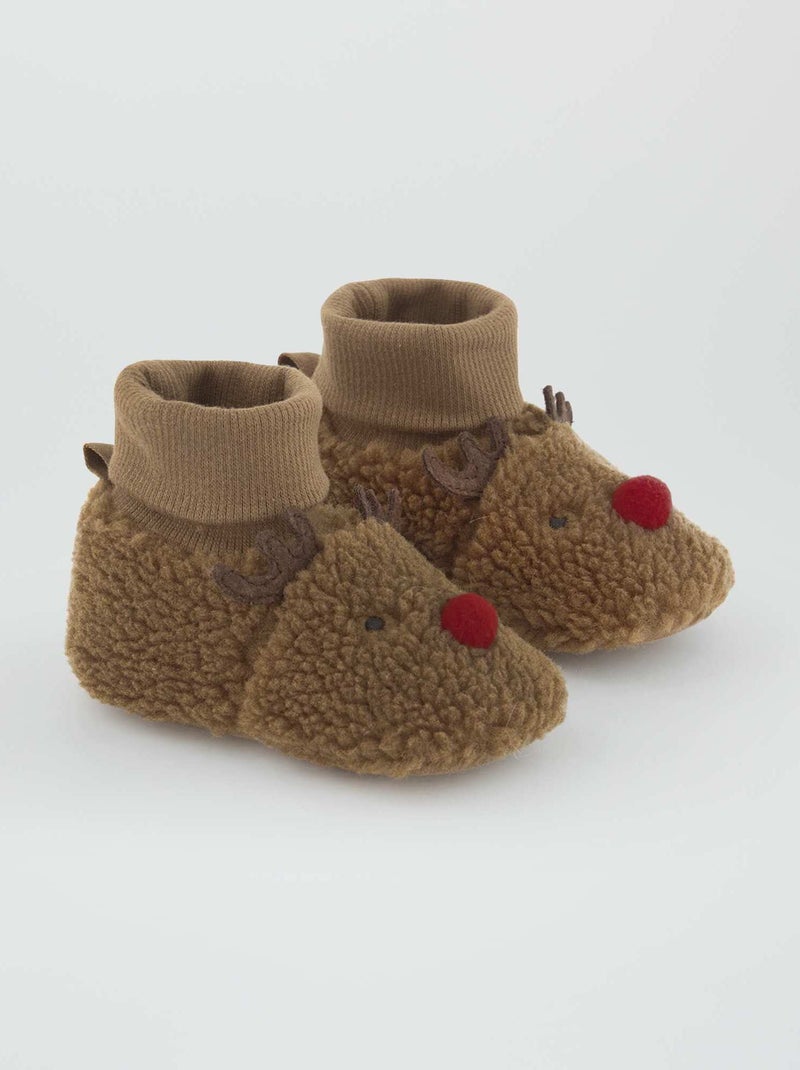 Chaussons effet moutonné 'Renne' Marron - Kiabi