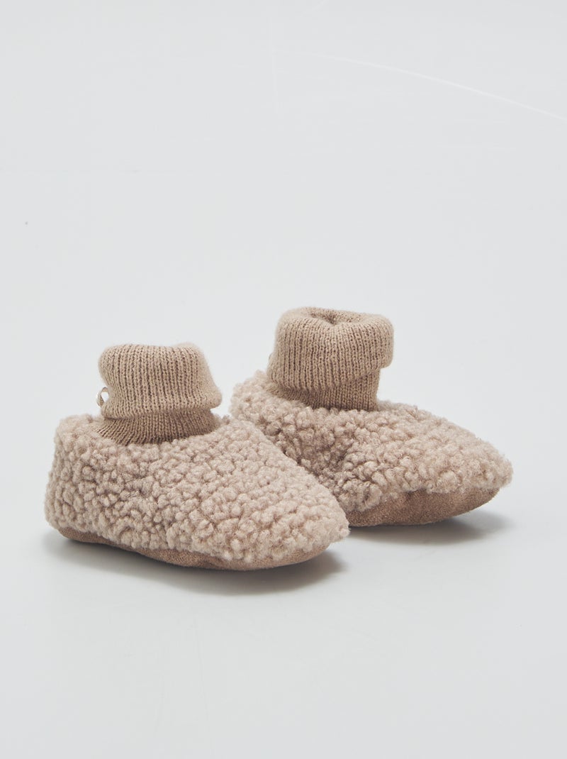 Chaussons effet moutonné Taupe - Kiabi