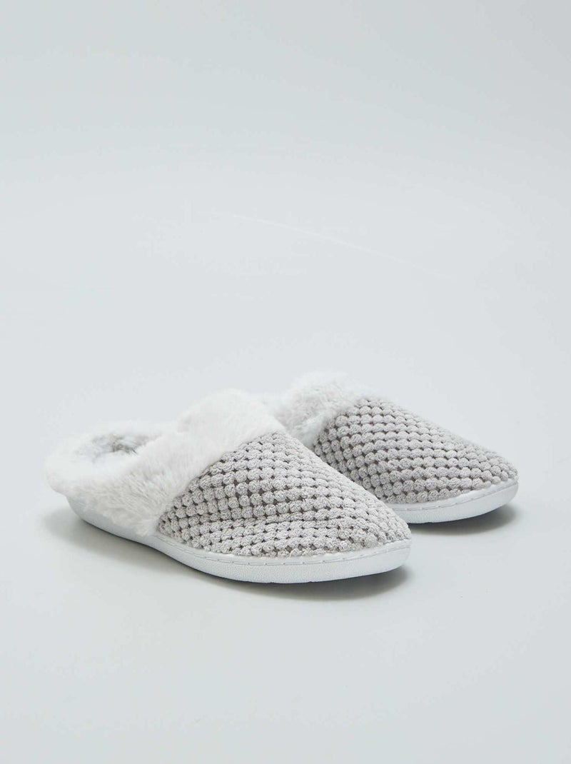 Chaussons en maille douce Gris - Kiabi