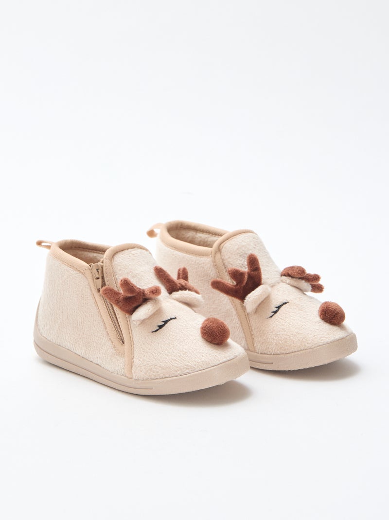 Chaussons en suédine ludique Noël Beige - Kiabi
