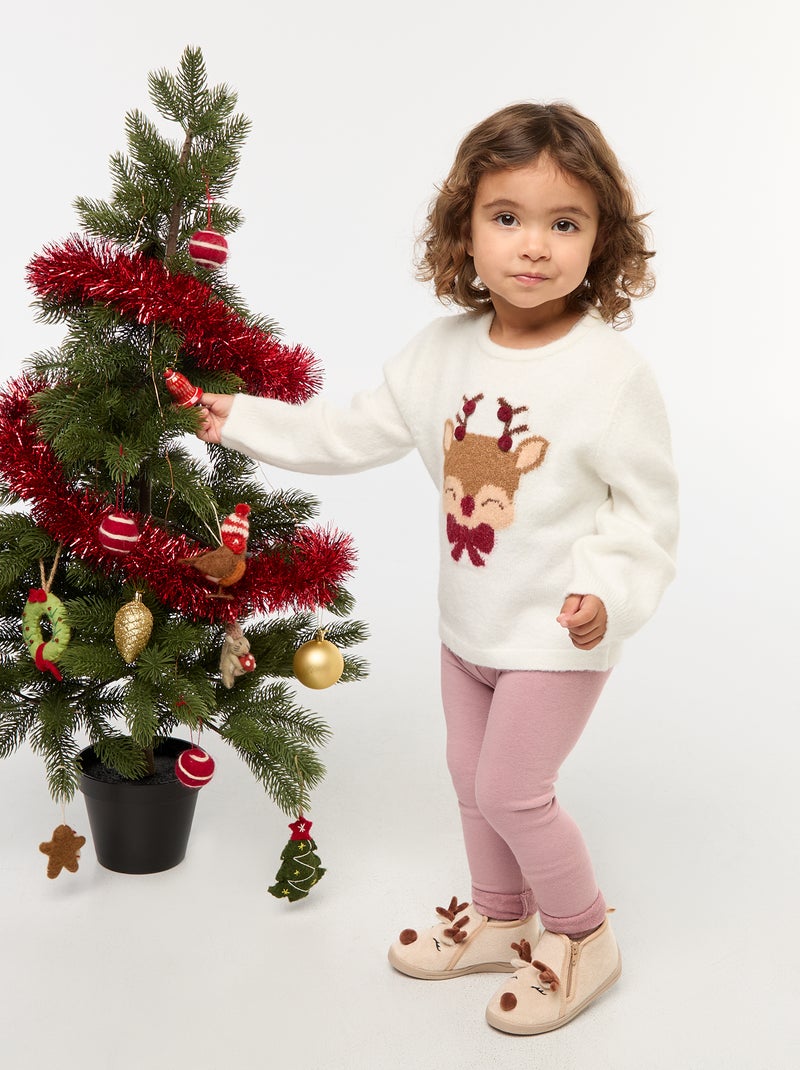 Chaussons en suédine ludique Noël Beige - Kiabi