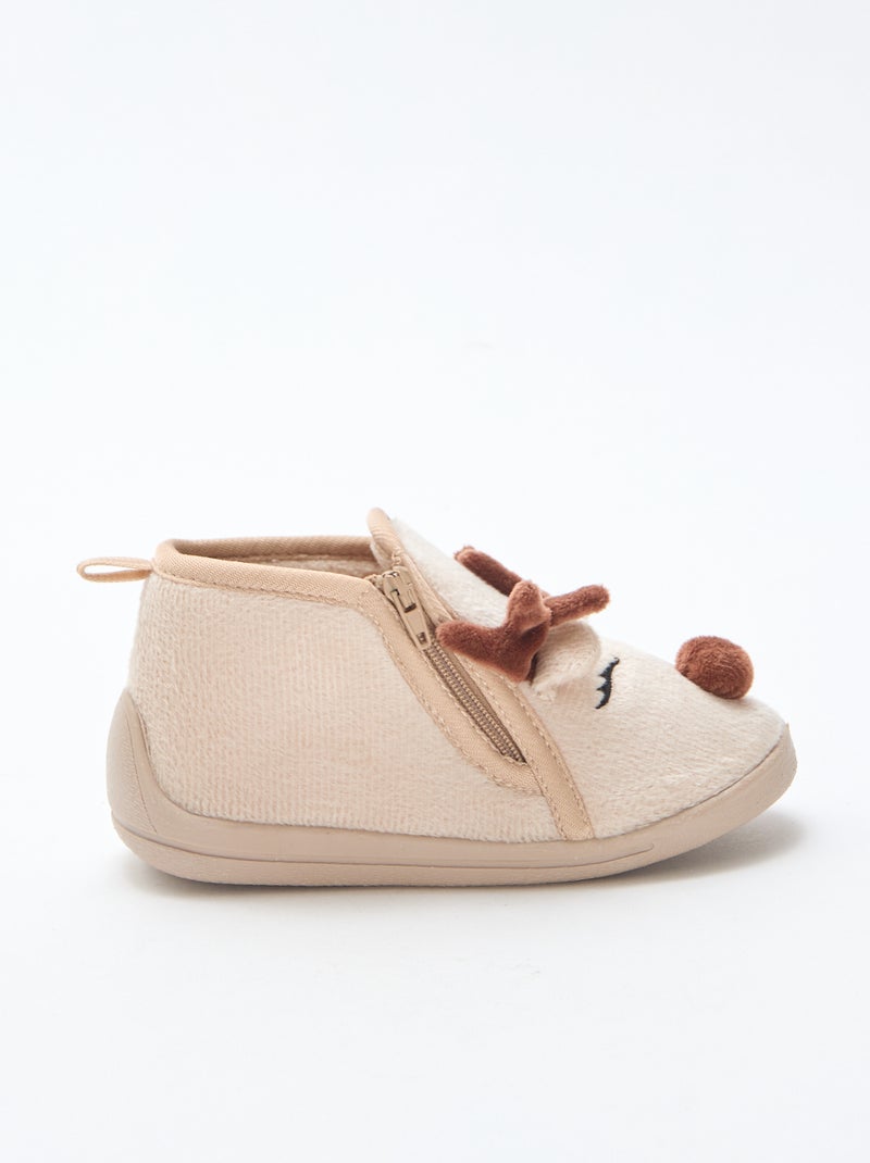 Chaussons en suédine ludique Noël Beige - Kiabi