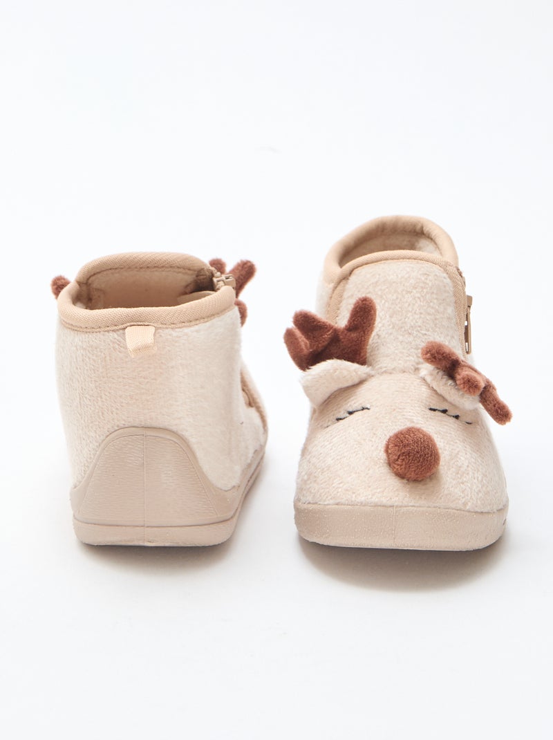 Chaussons en suédine ludique Noël Beige - Kiabi