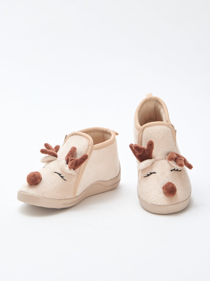 Chaussons en suédine ludique Noël Beige - Kiabi