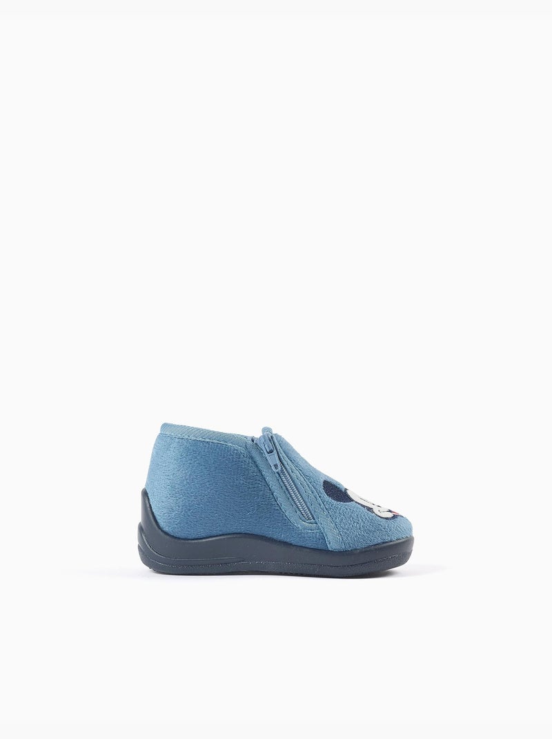 Chaussons en velours avec broderie Mickey Bleu Bleu - Kiabi