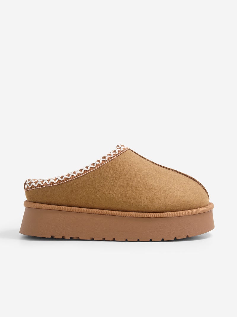 Chaussons forme sabot fourrés Marron - Kiabi