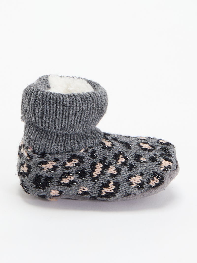 Chaussons fourrés à motif Gris - Kiabi