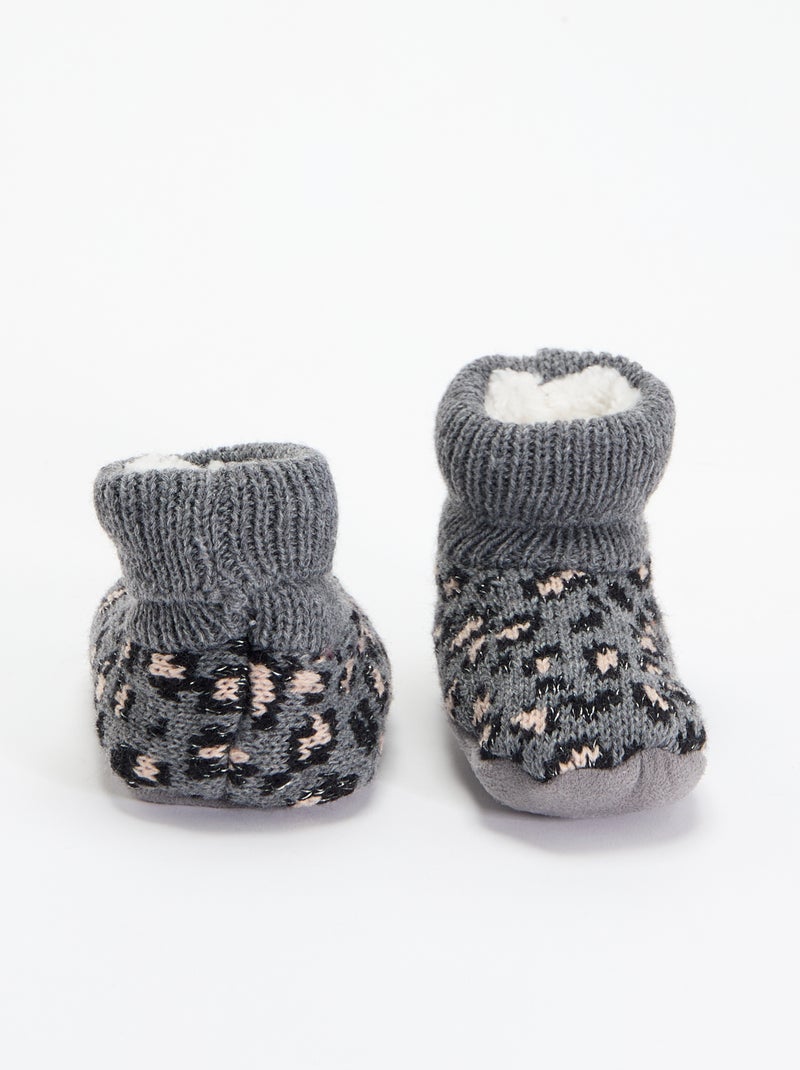 Chaussons fourrés à motif Gris - Kiabi