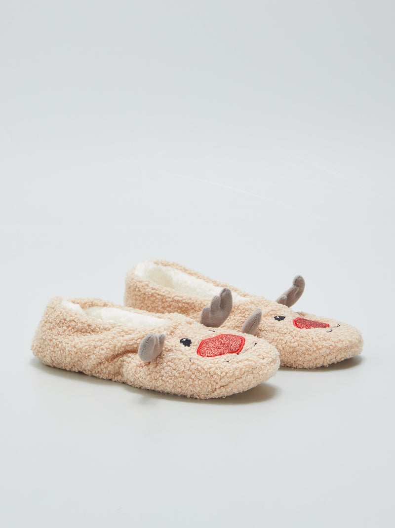 Chaussons fourrés 'noël' Beige - Kiabi