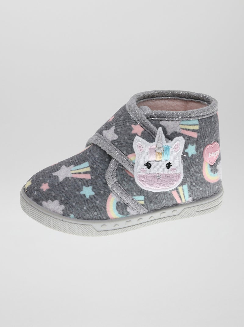 Chaussons 'licorne' à scratch Gris - Kiabi