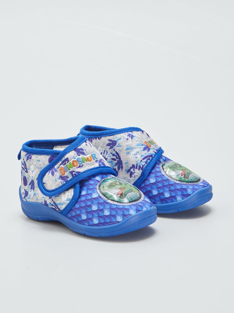Chaussons montants à scratch 'dinosaure' bleu - Kiabi