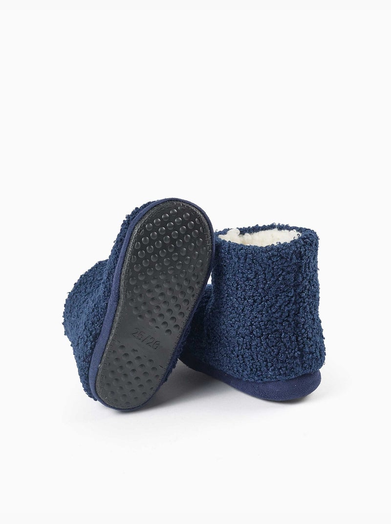 Chaussons montants en sherpa avec semelle antidérapante Bleu foncé - Kiabi