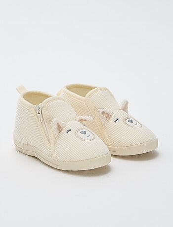 Chaussons montants en velours côtelé avec animation 'ourson'