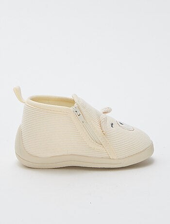 Chaussons montants en velours côtelé avec animation 'ourson'