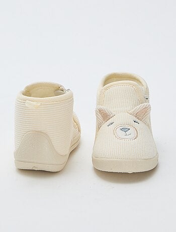 Chaussons montants en velours côtelé avec animation 'ourson'