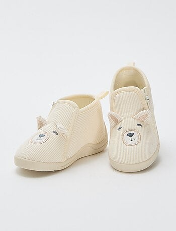 Chaussons montants en velours côtelé avec animation 'ourson'