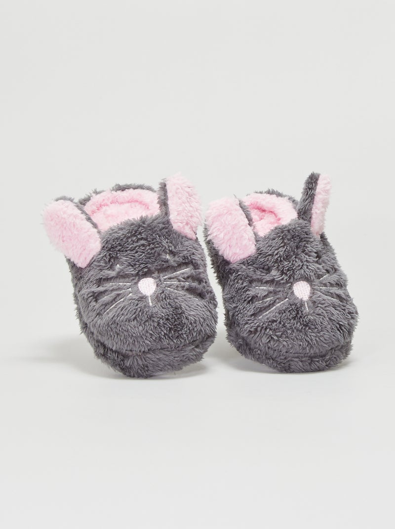 Chaussons mules avec fourrures gris foncé - Kiabi