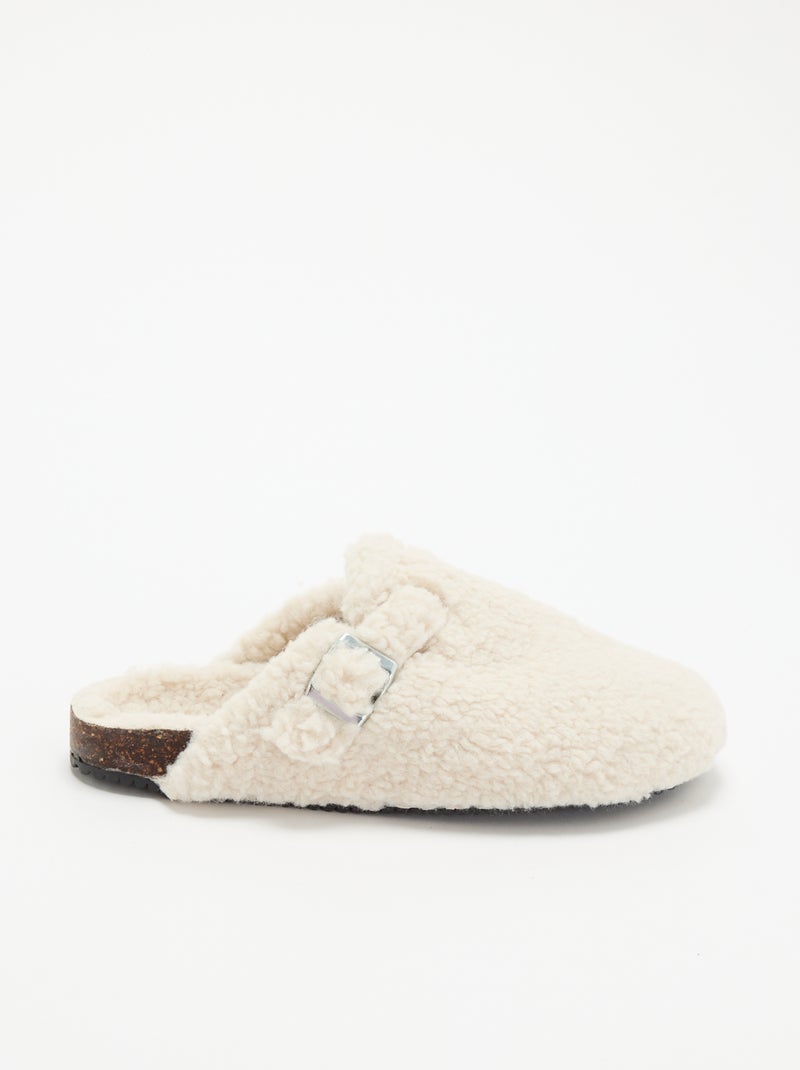 Chaussons mules effet moutonné avec bride Beige - Kiabi