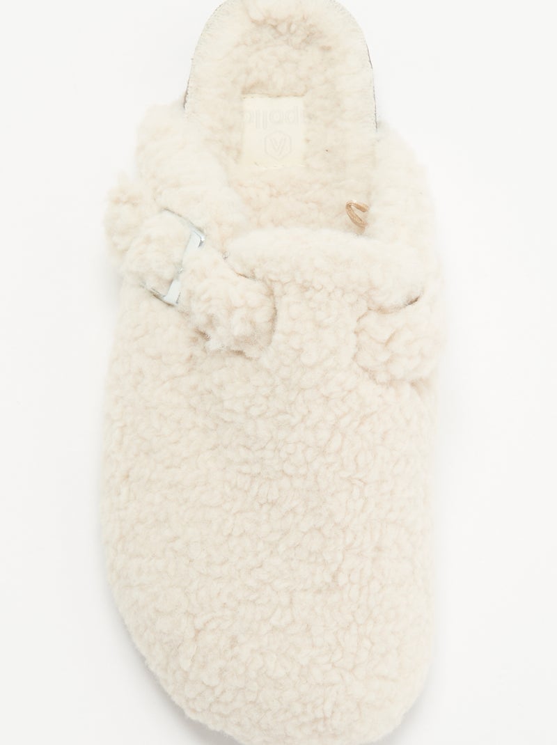 Chaussons mules effet moutonné avec bride Beige - Kiabi