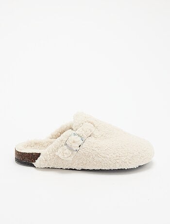 Chaussons mules effet moutonné avec bride