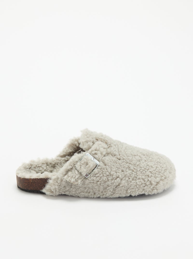 Chaussons mules effet moutonné avec bride Gris - Kiabi