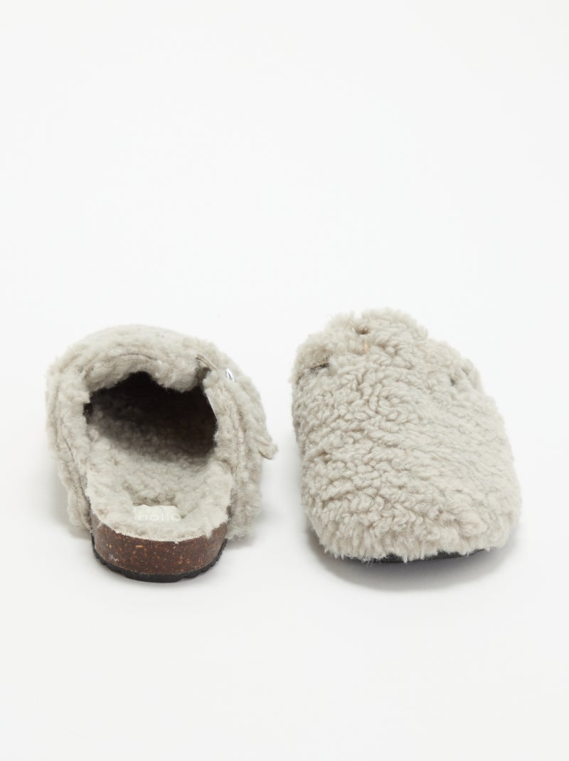 Chaussons mules effet moutonné avec bride Gris - Kiabi