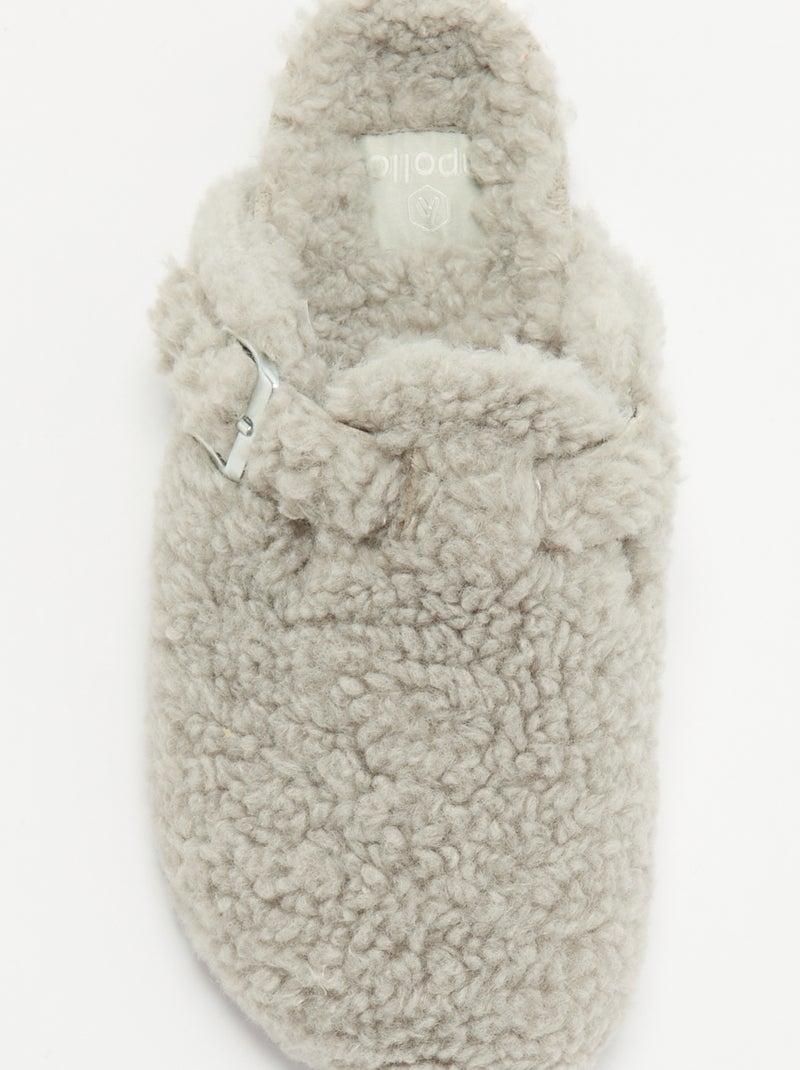 Chaussons mules effet moutonné avec bride Gris - Kiabi