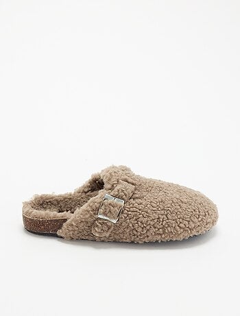 Chaussons mules effet moutonné avec bride