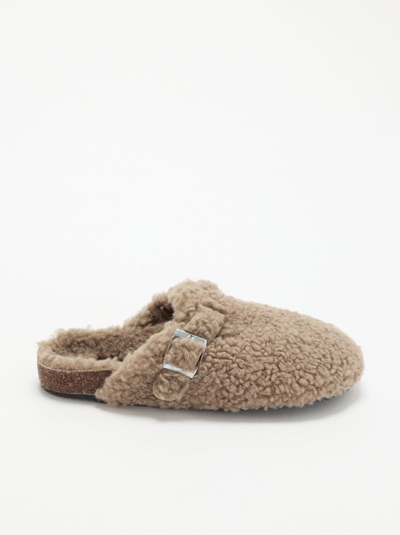 Chaussons mules effet moutonné avec bride Marron - Kiabi
