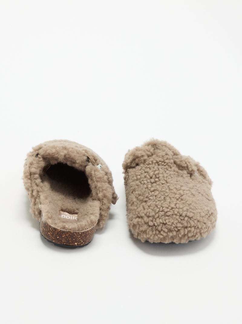 Chaussons mules effet moutonné avec bride Marron - Kiabi